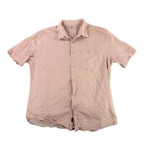 Faherty Button Down Shirt Mens XL Peach Leaf Print Short Sleeve Camp Floral